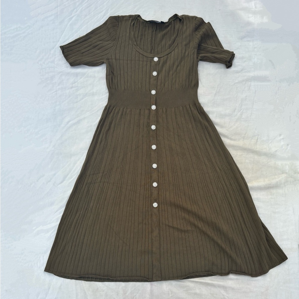 Nina Leonard Button Front Midi Dark Olive Dress US Women’s Large